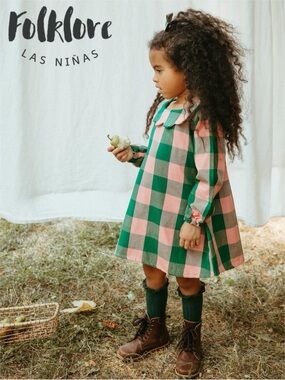 Folklore Las Ninas Mabel Girl Dress in Rosie Check